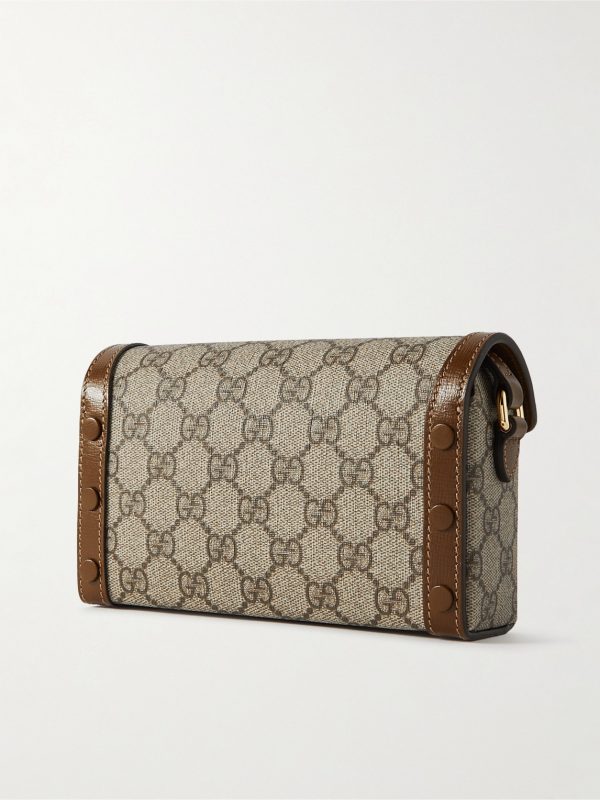 Horsebit 1955 Leather-Trimmed Printed Coated-Canvas Shoulder Bag - BK