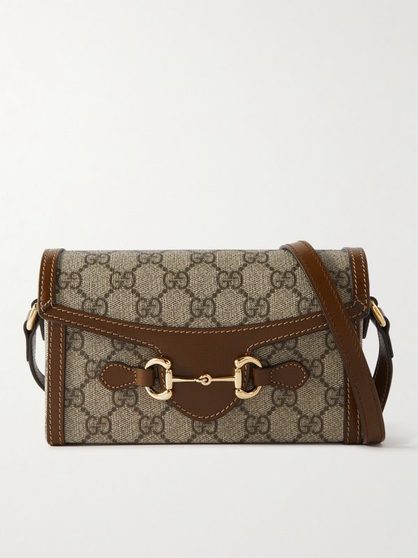 Horsebit 1955 Leather-Trimmed Printed Coated-Canvas Shoulder Bag