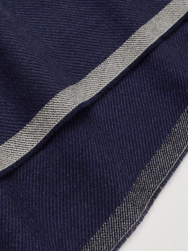 Fringed Striped Wool and Cashmere-Blend Scarf - CU