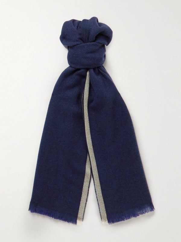Fringed Striped Wool and Cashmere-Blend Scarf