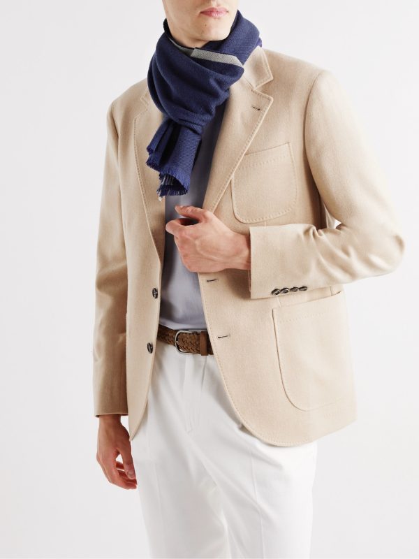 Fringed Striped Wool and Cashmere-Blend Scarf - OU