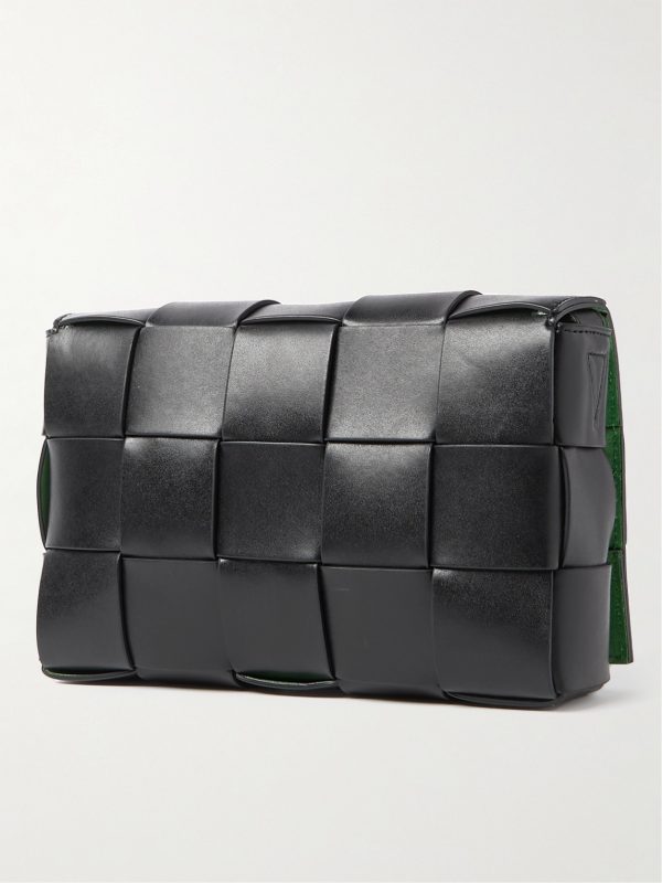 Intrecciato Leather Messenger Bag - BK Intrecciato Leather Messenger Bag - BK
