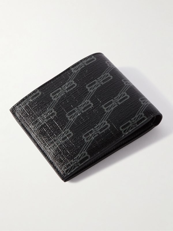 Logo-Print Cross-Grain Leather Billfold Wallet - BK