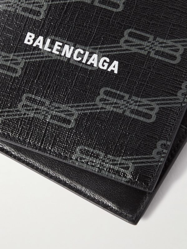 Logo-Print Cross-Grain Leather Billfold Wallet - CU