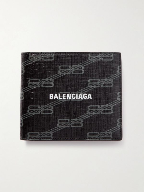 Logo-Print Cross-Grain Leather Billfold Wallet