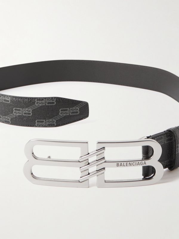 4cm Logo-Embellished Monogrammed Coated-Canvas Belt - E1