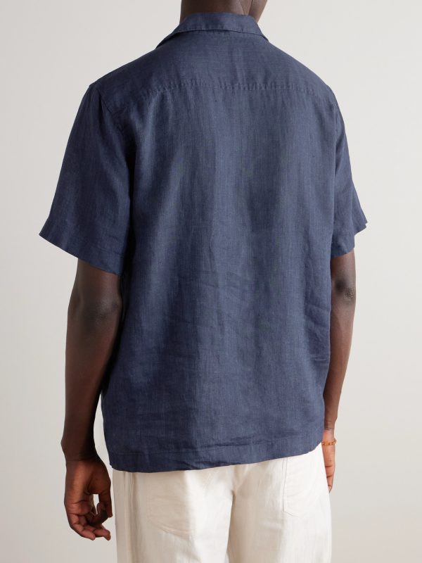 Angelo Camp-Collar Linen Shirt - BK