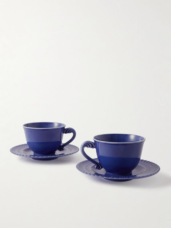 + Ginori Set of Two Porcelain Tea Cups and Saucers - BK + Ginori Set of Two Porcelain Tea Cups and Saucers - BK