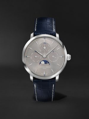 Slimline Automatic Perpetual Calendar Moon-Phase 42mm Stainless Steel and Leather Watch, Ref. No. FC-775G4S6
