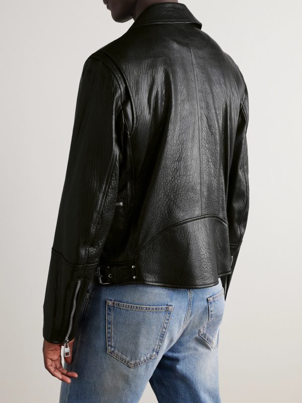 Slim-Fit Zip-Detailed Leather Biker Jacket - BK Slim-Fit Zip-Detailed Leather Biker Jacket - BK