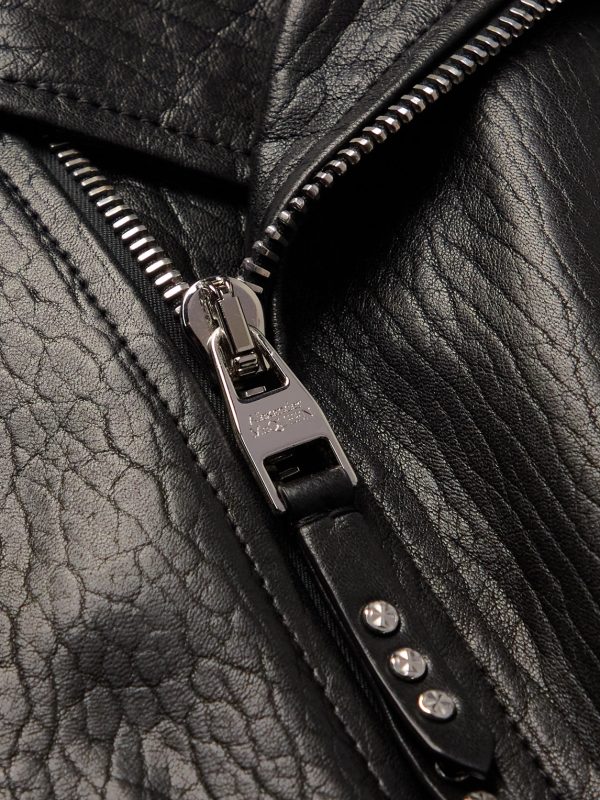 Slim-Fit Zip-Detailed Leather Biker Jacket - E1 Slim-Fit Zip-Detailed Leather Biker Jacket - E1