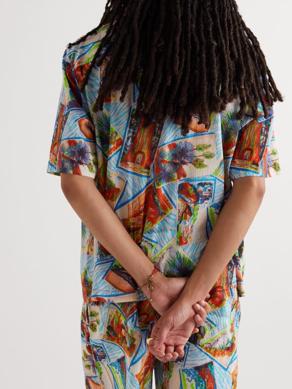 Camp-Collar Printed Cotton-Seersucker Shirt - BK