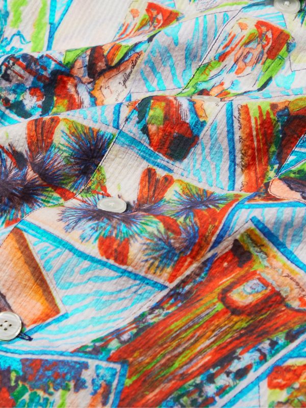 Camp-Collar Printed Cotton-Seersucker Shirt - E1