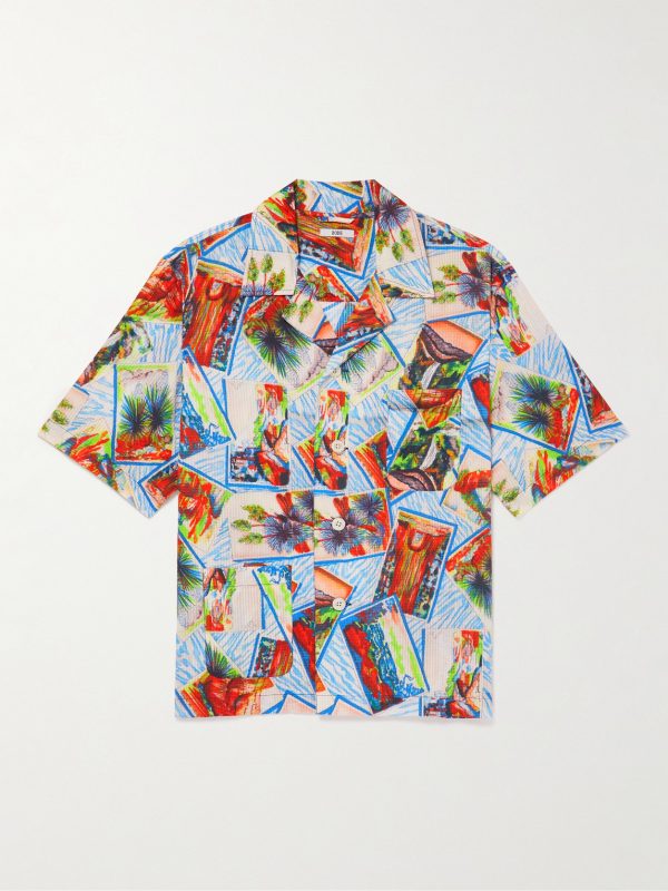 Camp-Collar Printed Cotton-Seersucker Shirt