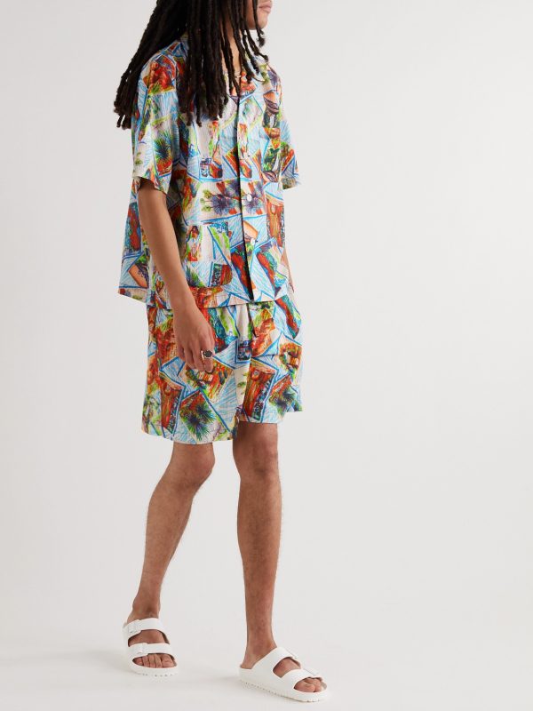 Camp-Collar Printed Cotton-Seersucker Shirt - OU