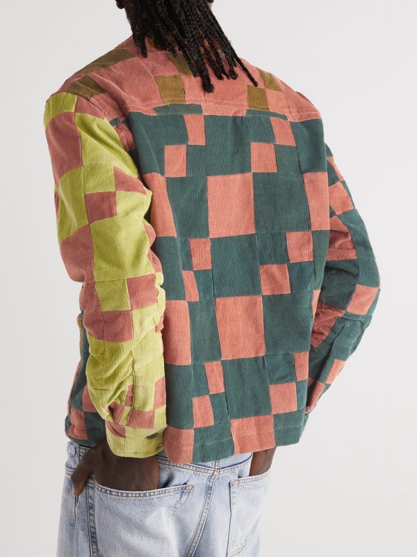 Camp-Collar Patchwork Cotton-Corduroy Overshirt - BK Camp-Collar Patchwork Cotton-Corduroy Overshirt - BK