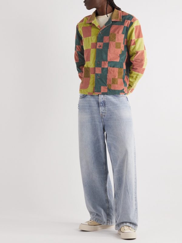 Camp-Collar Patchwork Cotton-Corduroy Overshirt - OU Camp-Collar Patchwork Cotton-Corduroy Overshirt - OU
