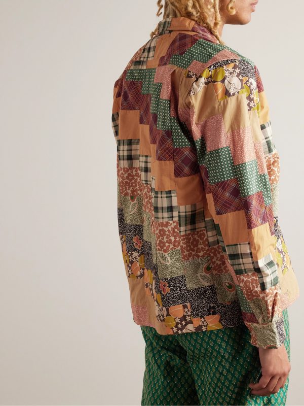 Diagonal Square Convertible-Collar Patchwork Cotton-Poplin Shirt - BK Diagonal Square Convertible-Collar Patchwork Cotton-Poplin Shirt - BK