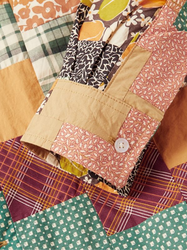 Diagonal Square Convertible-Collar Patchwork Cotton-Poplin Shirt - E1 Diagonal Square Convertible-Collar Patchwork Cotton-Poplin Shirt - E1