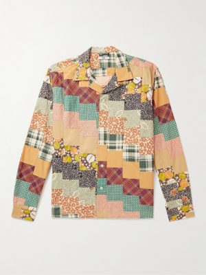 Diagonal Square Convertible-Collar Patchwork Cotton-Poplin Shirt Diagonal Square Convertible-Collar Patchwork Cotton-Poplin Shirt