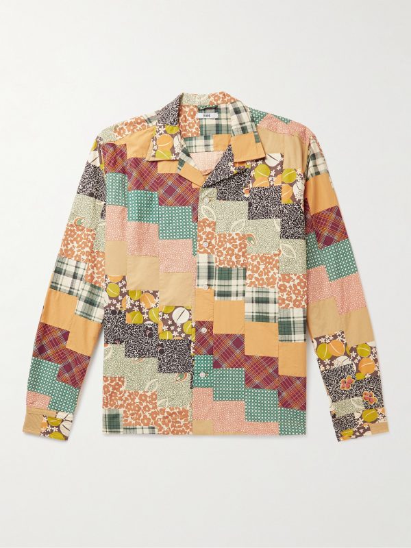 Diagonal Square Convertible-Collar Patchwork Cotton-Poplin Shirt Diagonal Square Convertible-Collar Patchwork Cotton-Poplin Shirt