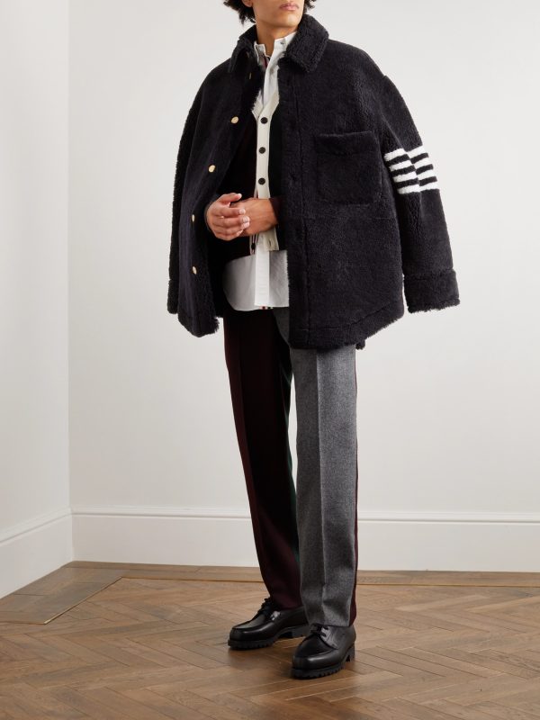 Oversized Striped Shearling Jacket - OU Oversized Striped Shearling Jacket - OU