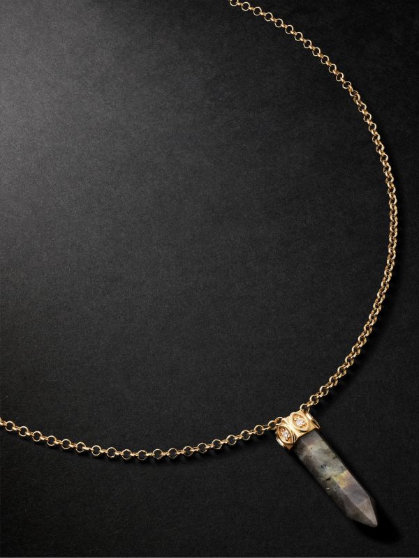 Gold, Labdradorite and Diamond Necklace