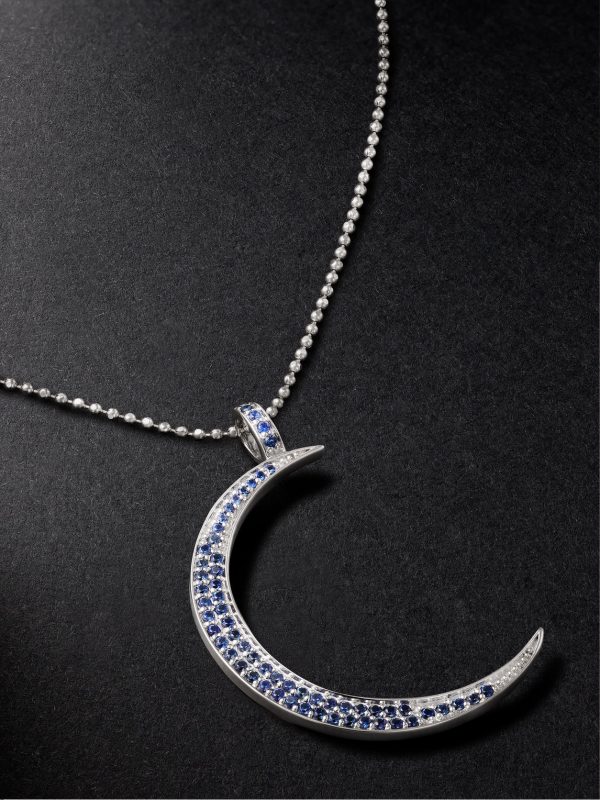 Large Moon White Gold Sapphire Necklace - CU Large Moon White Gold Sapphire Necklace - CU