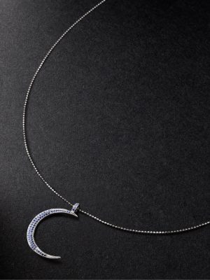 Large Moon White Gold Sapphire Necklace