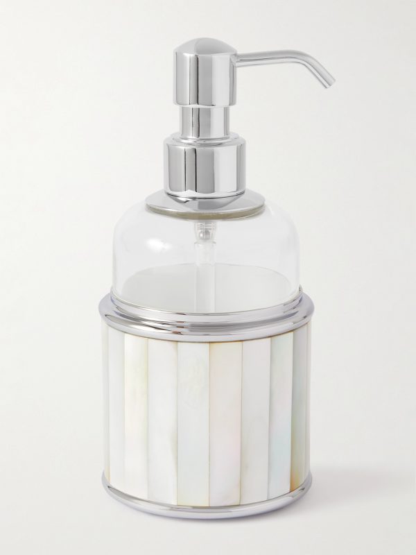 Glass, Mother-of-Pearl And Chrome-Plated Soap Dispenser Glass, Mother-of-Pearl And Chrome-Plated Soap Dispenser