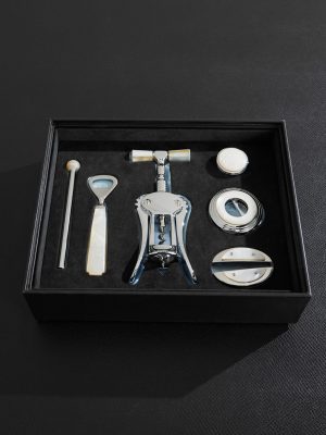Large Stainless Steel and Mother-of-Pearl Wine Set