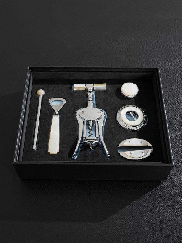 Large Stainless Steel and Mother-of-Pearl Wine Set Large Stainless Steel and Mother-of-Pearl Wine Set