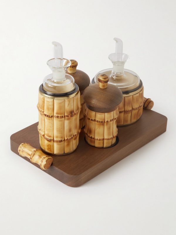 Brass, Bamboo and Iroko Cruet Set - BK