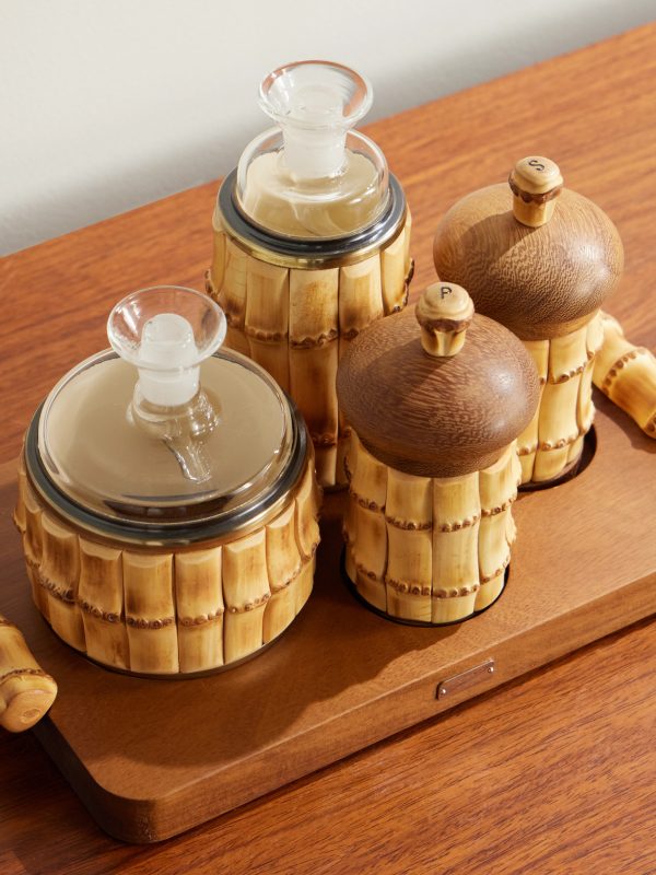 Brass, Bamboo and Iroko Cruet Set - CU