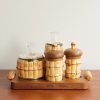 Brass, Bamboo and Iroko Cruet Set