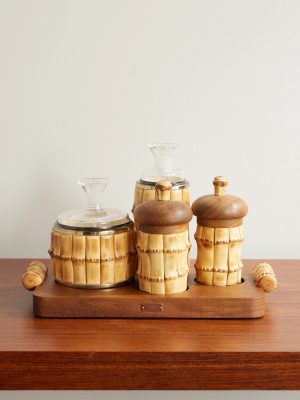 Brass, Bamboo and Iroko Cruet Set Brass, Bamboo and Iroko Cruet Set