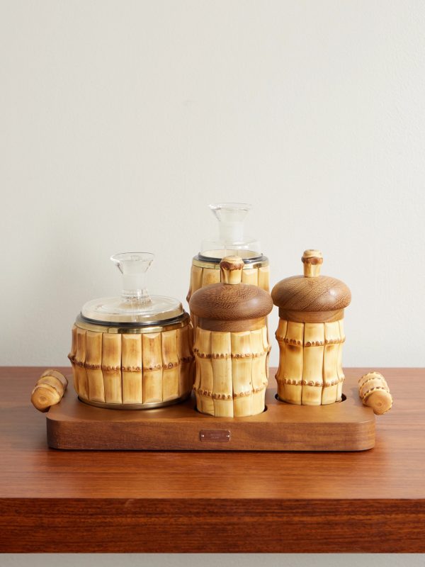 Brass, Bamboo and Iroko Cruet Set