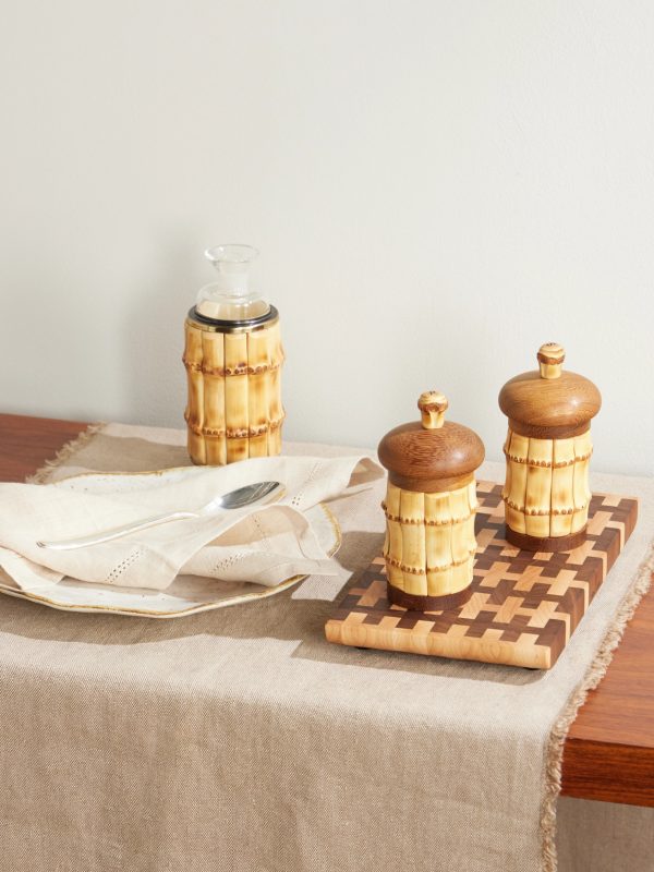 Brass, Bamboo and Iroko Cruet Set - OU