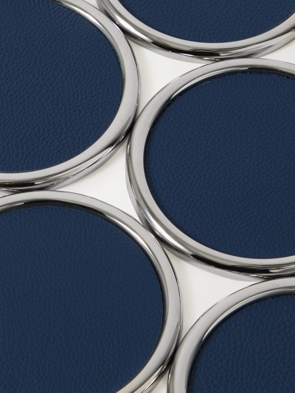 Set of Six Chrome-Plated, Bamboo and Full-Grain Leather Coasters - CU