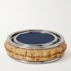 Set of Six Chrome-Plated, Bamboo and Full-Grain Leather Coasters