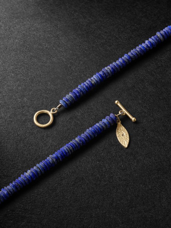Gold, Lapis Lazuli and Diamond Beaded Necklace - BK