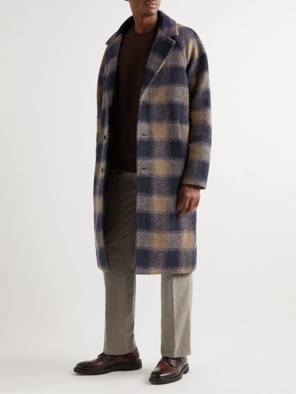 Checked Wool-Blend Felt Coat - OU Checked Wool-Blend Felt Coat - OU