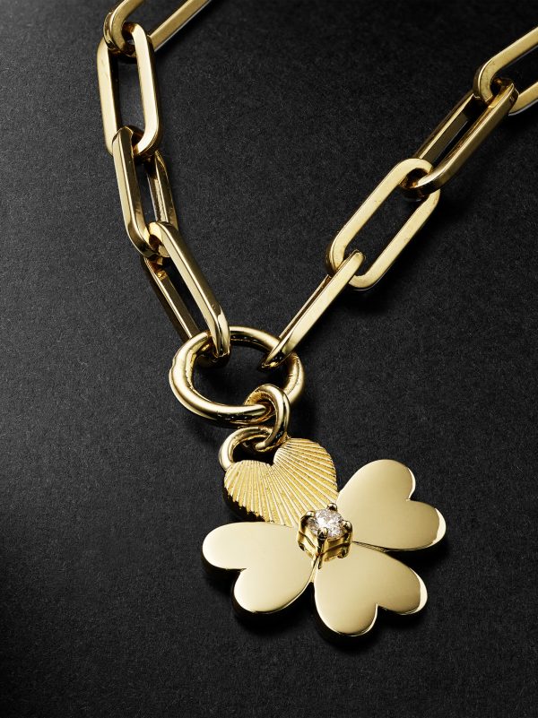 Classic Fob Clip Chain and Four Heart Clover 18-Karat Gold Diamond Bracelet - CU Classic Fob Clip Chain and Four Heart Clover 18-Karat Gold Diamond Bracelet - CU