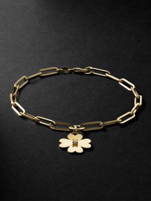 Classic Fob Clip Chain and Four Heart Clover 18-Karat Gold Diamond Bracelet Classic Fob Clip Chain and Four Heart Clover 18-Karat Gold Diamond Bracelet