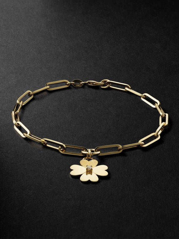 Classic Fob Clip Chain and Four Heart Clover 18-Karat Gold Diamond Bracelet Classic Fob Clip Chain and Four Heart Clover 18-Karat Gold Diamond Bracelet