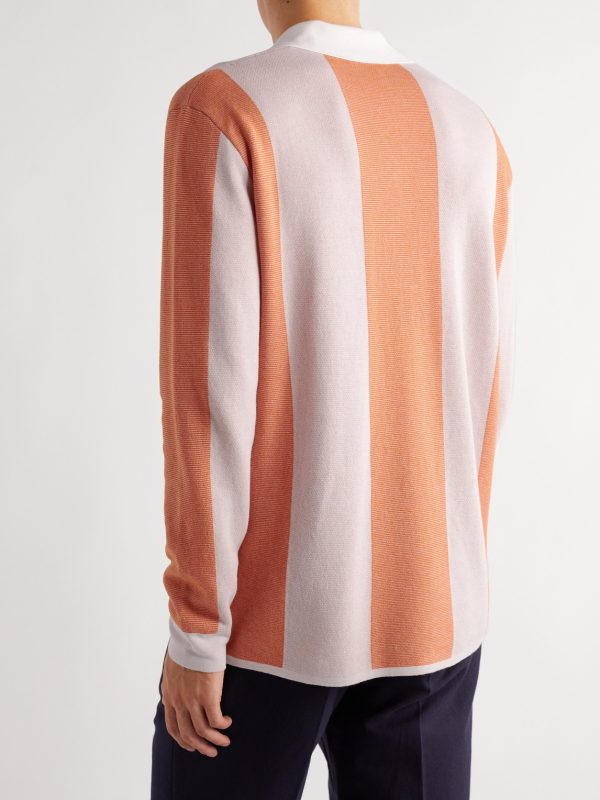 Striped Two-Tone Honeycomb-Knit Cotton-Blend Polo Shirt - BK Striped Two-Tone Honeycomb-Knit Cotton-Blend Polo Shirt - BK