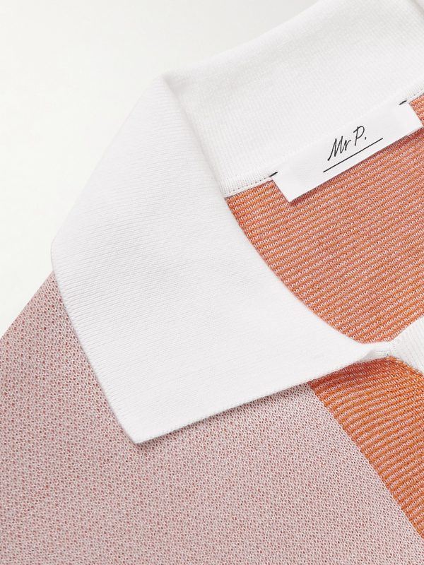 Striped Two-Tone Honeycomb-Knit Cotton-Blend Polo Shirt - CU Striped Two-Tone Honeycomb-Knit Cotton-Blend Polo Shirt - CU