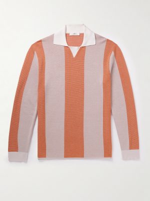 Striped Two-Tone Honeycomb-Knit Cotton-Blend Polo Shirt Striped Two-Tone Honeycomb-Knit Cotton-Blend Polo Shirt