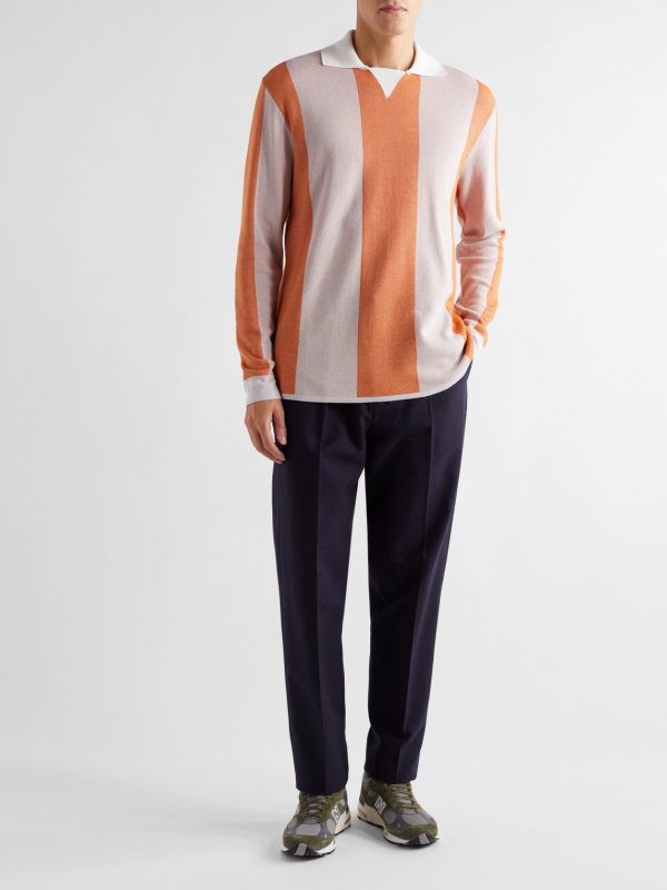 Striped Two-Tone Honeycomb-Knit Cotton-Blend Polo Shirt - OU Striped Two-Tone Honeycomb-Knit Cotton-Blend Polo Shirt - OU