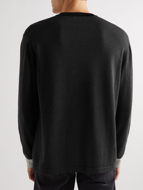 Striped Cotton and Lyocell-Blend Sweater - BK Striped Cotton and Lyocell-Blend Sweater - BK
